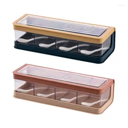 Storage Bottles 4 Compartment Seasoning Box With Spoons And Cover Container Cruet Jars Can Pot For Salt Sugar Condiment Kitchen