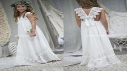 2019 New Arrival Boho Flower Girl Dresses For Weddings Cheap V Neck Chiffon Lace Child Communion Formal Beach Wedding Dress Custom3962755