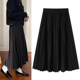 Skirts Women Skirt Elegant Women's Maxi With Elastic High Waist A-line Design Pleated Large Hem For Work Or Leisure Outfits Solid