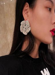 Stud AENSOA Luxury Crystal Big Flowers Earrings For Women Transparent Rhinestone Statement Party Wedding Jewelry1512912