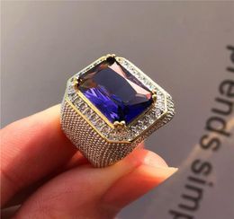 Wedding Rings Fashion Big Male Purple Geometric Ring Crystal White Zircon Stone Engagement 18KT Gold Large For Men6084612