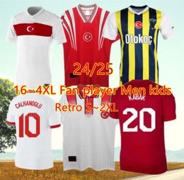 4XL Turkiye 2024 soccer jerseys Mens HAKAN SUKUR CALHANOGLU OZCAN KADIOGLU AKTURKOGLU NiHAT ARDA Fenerbahce DZEKO retro 1996 Turkey Uniform 23 24 football shirt