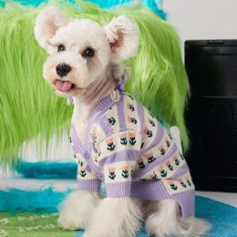 Dog Apparel Cute Puppy Sweater Purple Cardigan For Dogs Winter Small Cat Clothes Chihuahua Schnauzer Pug Coat