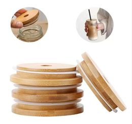 Bamboo Cap Lids 70mm 86mm Reusable Wooden Mason Jar Lid with Straw Hole and Silicone Seal Boutique 255760771