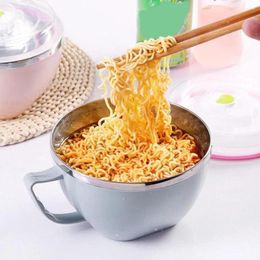 Bowls 1pcs Stainless Steel Bowl With Handle Solid Color Anti Noodles Accessory Scalding Mixing Kitchen Instant Tablewar S7p2