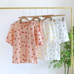 Home Clothing 2024 Summer Women Pajamas Cotton Gauze Sleepwear Female 2 Piece Set Short Sleeved Shorts Nightwear Round Neck Pyjamas