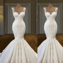 2023 Gorgeous Mermaid Wedding Dresses Bridal Gown Lace Applique Straps Beaded Corset Back Custom Made Beach Country Plus Size vestido d 209x