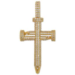 Hip Hop Jewellery Diamond Nail Cross Necklace Pendant Gold Silver Plated ICED OUT Zircon with Rope Chain5036968