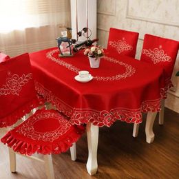 Table Cloth Tablecloth Oval Floral Embroidery Red Cover For Wedding Party Simple Chinese Style Dining