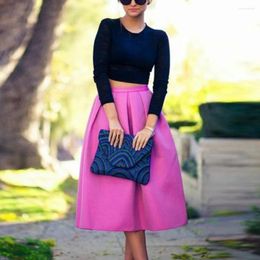 Skirts Simple Length Fuchsia Colour Satin For Women Zipper Style Mid Calf Skirt Custom Made High End Adult Bottom