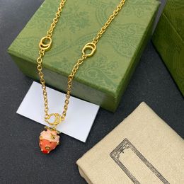 18K Gold Plated Luxury Brand Designer Pendants Necklaces Brass Strawberrie Letter Choker Pendant Necklace Beads Chain Jewellery Acessories Never Fading Y00794
