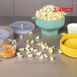 Bowls 2/4PCS Silicone Popcorn Bowl With Lid Microwave Bucket Creative Foldable Maker High Temperature Resistant DIY