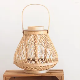 Candle Holders Bamboo Lantern Hand Woven Candlestick Holder Stand Holiday Party Desktop Decor Crafts