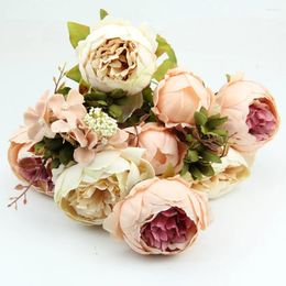 Decorative Flowers KX4B 1 Bouquet Light Pink Vintage Artificial Peony Silk Flower Room Wedding Decor DIY