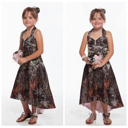 2022 Camo First Holy Communion Dresses Halter Crystal Flower Girl Dresses Girls Pageant Dress Kids Toddler Party Gowns Cheap 246U