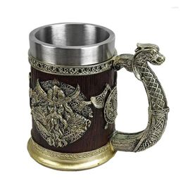 Mugs Viking For Men 600ml Resin Stainless Steel Mug Whiskey Beer Tankard Cup Stein Gothic Decor