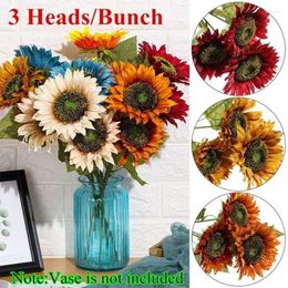 Decorative Flowers 3 Heads/Bunch Wedding Decor DIY Craft Fake Flores Bouquet Artificial Flower Silk Sunflower Home Accessory 2024