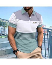Men's Polos Mens T-shirt 2024 summer short sleeved fashionable slim fit short sleeved polo shirt mens breathable striped polo shirt.L2405