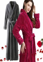 Extra Long Dobby Coral Fleece Bathrobe Women Men Flannel Winter Warm Kimono Bath Robe Femme Lingerie Bridesmaid Dressing Gown Y2004372672