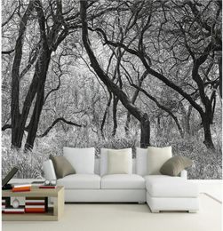 Black and white trees with frescoes mural 3d wallpaper 3d wall papers for tv backdrop7053223