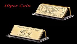 10pcs iAmerican OX Buffalo Real Gold Plated Craft Souvenir Bullion Bar Coin Wide Life Animal311i8695642
