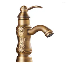 Bathroom Sink Faucets Short Style Retro Antique Brass Carving Kitchen Basin &Cold Water Mixer Tap Deck Mount