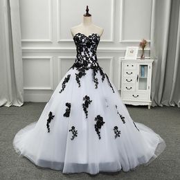 White and Black Ball Gown Gothic Wedding Dress Sweetheart Dropped Waist Women Vintage Non White Bridal Gown 280L