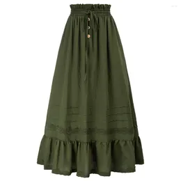 Skirts Women Renaissance Maxi Tiered Long Boho Skirt With Pockets Elastic Drawstring Waist Ruffled Hem A30