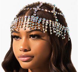 Luxury rhinestones Forehead Headpiece Tassel Bridal Head Chain for Women Handmade Crystal Hair Pieces Headwear Accessories Hat 2208506048