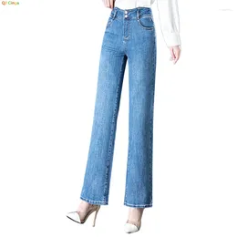 Women's Jeans Blue Straight Wide Leg High Waist Loose Casual Pants Fashion Stretch Denim Trousers Size 26-33 Available