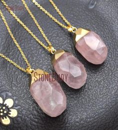 Pendant Necklaces Pure Gold Colour Faceted Water Drop Necklace Rose Quartzs 18inch32inch NM122586969145