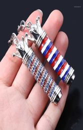 Barber Shop Hairdresser Tools Keychain 3D Pole Light Razor Hairclippers Hair Dryer Combs Scissors Pendant Key Chains Jewelry16501688