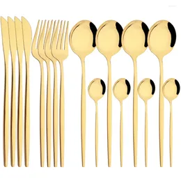 Dinnerware Sets 16Pcs Stainless Steel Cutlery Set Gold Spoon Fork Knife Western Mirror Silverware Flatware Kitchen Supplies Tableware