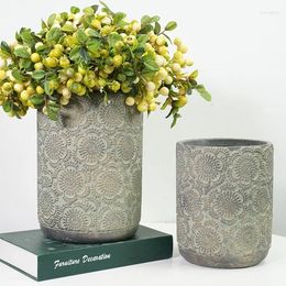 Vases Hand Crafted Antique Pattern Rustic Vase Outdoor Indoor Concrete Planter Table Home Garden Flower Pot Plants Pots