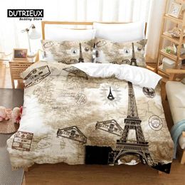 Bedding Sets 3pcs Duvet Cover Set Eiffel Tower Soft Comfortable Breathable For Bedroom Guest Room Decor