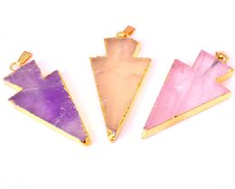 Raw Natural Gem Stone Gilding Arrowhead Pendant Necklace Rose Quartz Amethyst5761156