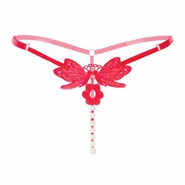 Wholesale embroidered butterfly open crotch beading lady comfortable women G-string triangle short pants lady underwear Thong Panties Sexy Briefs lady underpant