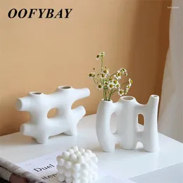 Vases Nordic Ceramic Simple Modern Dried Flower Vase Living Room White Hydroponics Plants Arrangement Crafts Home Decoration Ornaments