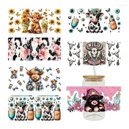 Window Stickers 3D UV DTF Transfers 16oz Cup Wraps Cartoon Animal Cow Printed For DIY Glass Ceramic Metal Leather Etc. D15129