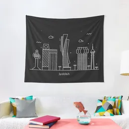 Tapestries Jeddah Skyline Minimal Line Art Poster Tapestry Bathroom Decor Anime