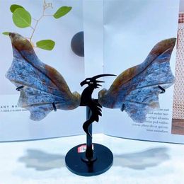 Decorative Figurines Natural Moss Agate Dragon Wings Crystal Carving Healing Fashion Children Beautiful Birthday Gift Home Decoration 1pair