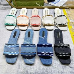 Designer Women Interlocking G Slides Denim Sandals Flat Slippers Beach Jelly Rubber Script Slipper Embroidered Summer Fall Mules Outdoor Scuffs