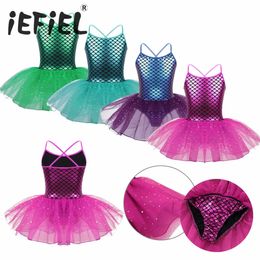 Kids Girls Ballerina Fairy Prom Party Costume Kids Sequined Mermaid Dance Dress Dancewear Gymnastic Leotard Ballet Tutu Dress 240510