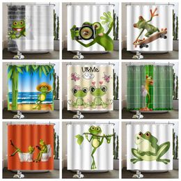 Shower Curtains Funny Frog Curtain Cartoon Waterproof Polyester Fabric Washable Children Bathroom Decor Bathtub Hanging 12 Hooks