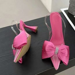 Pointed Toe Women Pumps PVC Transparent High Heels Sandals Summer 2024 Wedding Banquet Fashion Butterfly-knot Female Mules Shoes