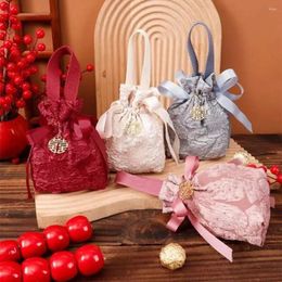 Gift Wrap Drawstrin Design Wedding Candy Bag Cloth Chinese Style Handbag Embossed Flowers Engagement Packing