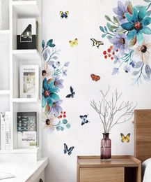 Wall Stickers Painted Flowers Butterfly Living Room Bedroom Porch Decoration Decals Removable Romantic Home Decor2668758