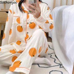 Women's Sleepwear Pyjama Sets Women Loose Autumn Causal Retro Design Sweet Home Wear Korean Style Female Turn-down Collar Simple Fashion