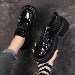 Dress Shoes 2024 Fashion For Women Lace Up Women's Pumps Autumn British Style Round Toe Solid Ladies Platform Chunky Heels