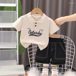 Clothing Sets Children's Summer Suits 2024 Western Baby Boy Clothes 1-5T Letter Printed Flip Collar Short Sleeve T-shirts And Shorts Kids